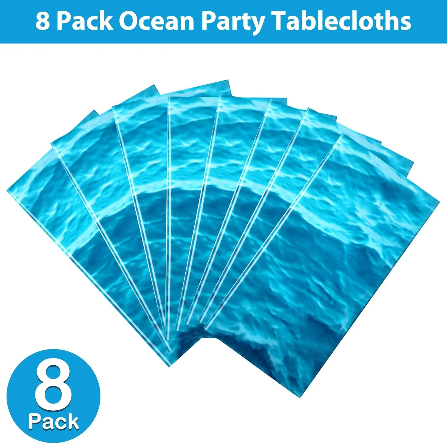 Irenare Ocean Waves Plastic Tablecloth Ocean Table Cover Water Print Table Cover Sea Tablecloth Blue for Beach Pool Birthday Party Decoration Shower Supplies(8 Pieces,54 x 108 Inch)