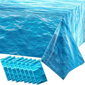Irenare Ocean Waves Plastic Tablecloth Ocean Table Cover Water Print Table Cover Sea Tablecloth Blue for Beach Pool Birthday Party Decoration Shower Supplies(8 Pieces,54 x 108 Inch)
