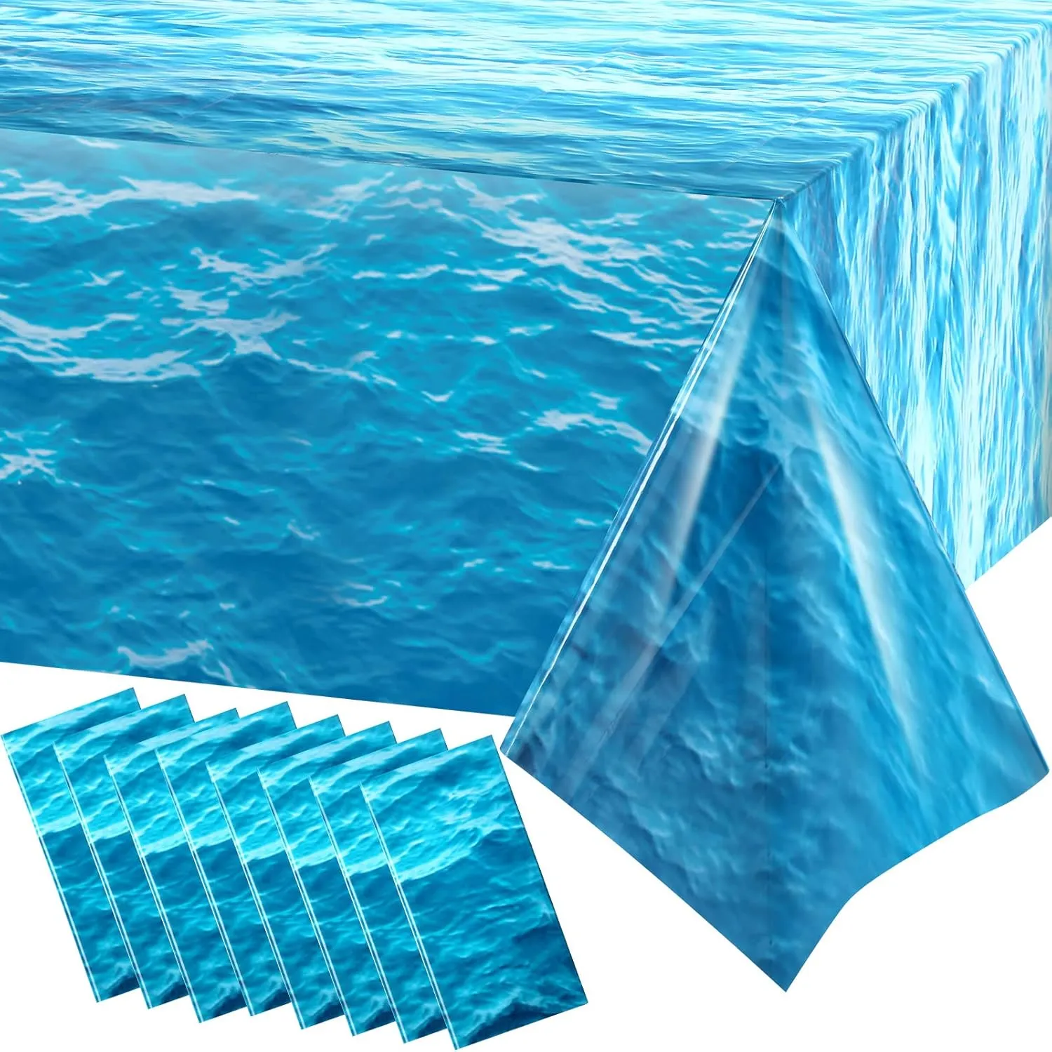 Irenare Ocean Waves Plastic Tablecloth Ocean Table Cover Water Print Table Cover Sea Tablecloth Blue for Beach Pool Birthday Party Decoration Shower Supplies(8 Pieces,54 x 108 Inch)