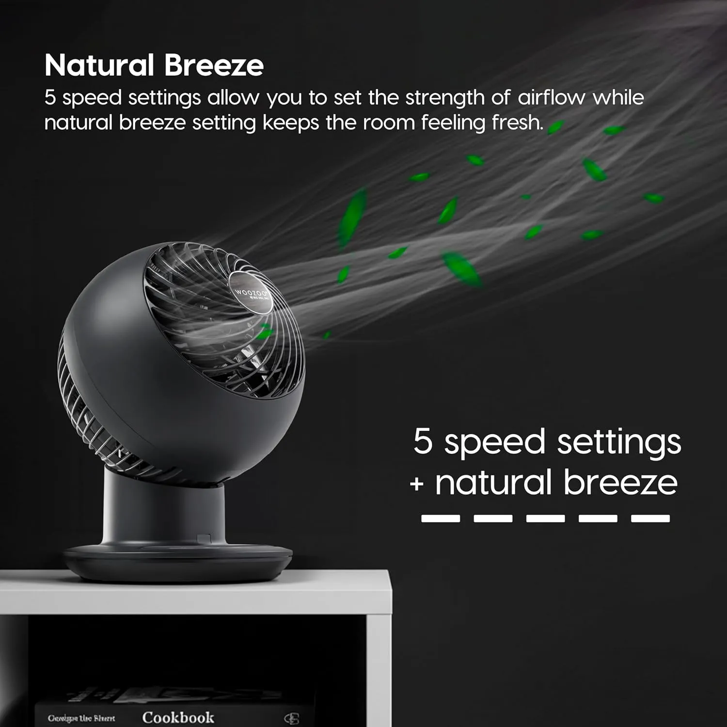 IRIS USA WOOZOO Air Circulator Fan with Remote, Oscillation, 5 Speeds, 82ft Max Air Distance, 90° Adjustable Tilt, 30db Quiet Motor, Small Fan for Bedroom, Office, Dorm, Black