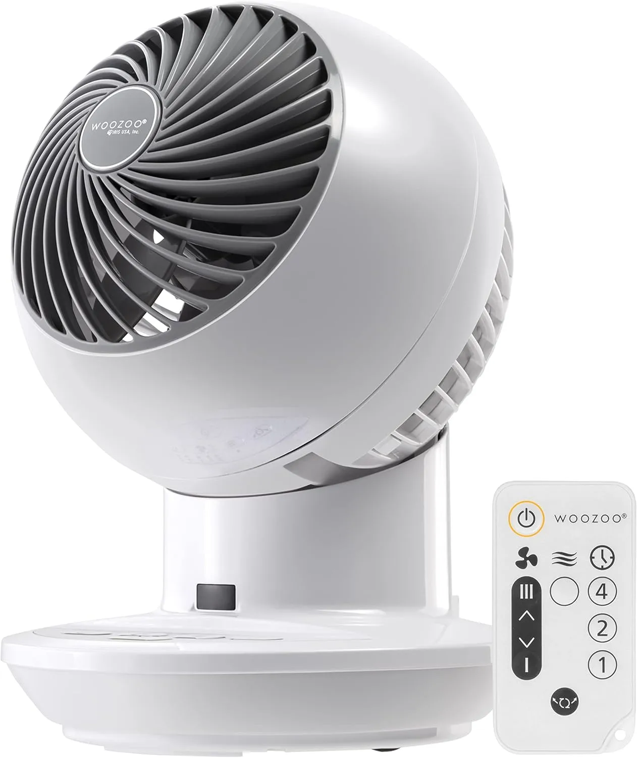 IRIS USA WOOZOO Desk Fan with Remote, Oscillating Table Air Circulator, 3 Speeds, 52ft Max Air Distance, Adjustable Tilt, Low Noise Motor, Small Fan for Bedroom, Office, Dorm, White