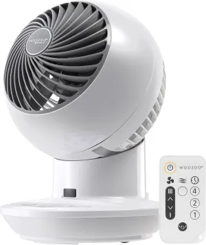 IRIS USA WOOZOO Desk Fan with Remote, Oscillating Table Air Circulator, 3 Speeds, 52ft Max Air Distance, Adjustable Tilt, Low Noise Motor, Small Fan for Bedroom, Office, Dorm, White