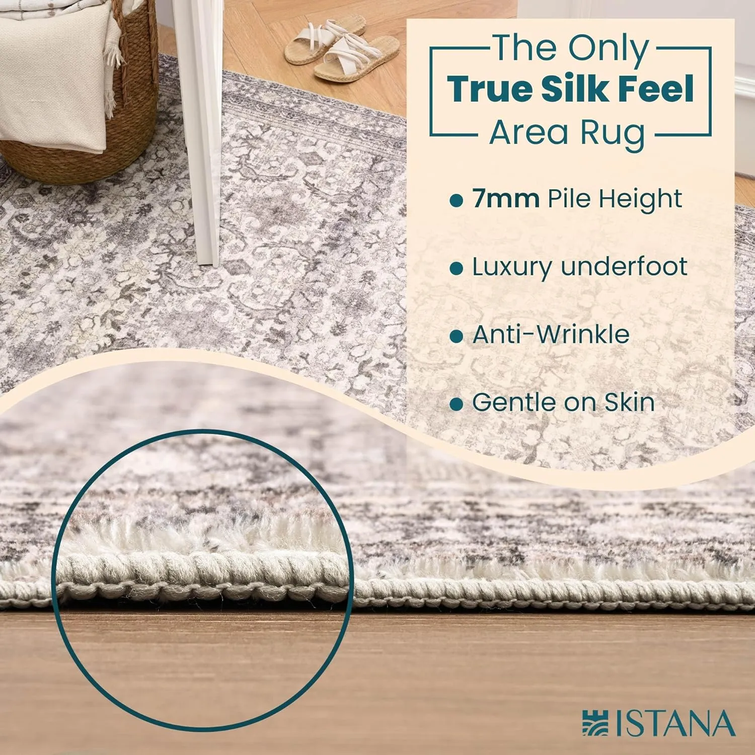 Istana 5x7 Area Rugs - Beige Grey/Light Cream Area Rug - Kid & Pet Friendly Living Room Rugs 5x7-5x7 Boho Rug - Foldable Rug for Room for Bedroom - Eco-Friendly Materials for Boho Rugs 5x7