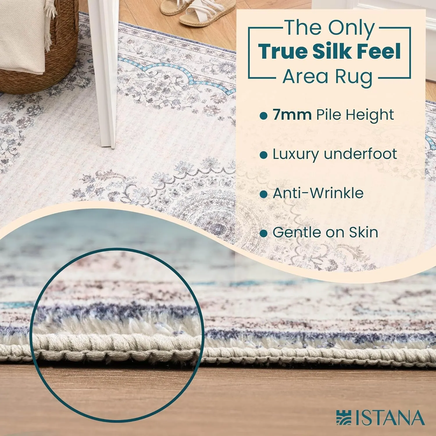 Istana Bedroom Rugs 5x7 - Pink Beige Whisper/Grey/Blue Carpet - Kid & Pet Friendly Carpets for Living Room 5x7-5x7 Rugs for Bedroom - Eco-Friendly & Foldable Dining Room Rug