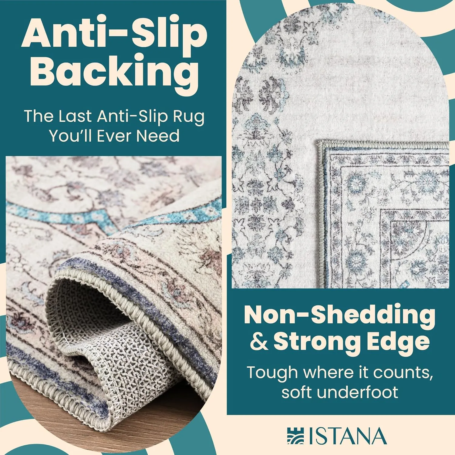 Istana Bedroom Rugs 5x7 - Pink Beige Whisper/Grey/Blue Carpet - Kid & Pet Friendly Carpets for Living Room 5x7-5x7 Rugs for Bedroom - Eco-Friendly & Foldable Dining Room Rug