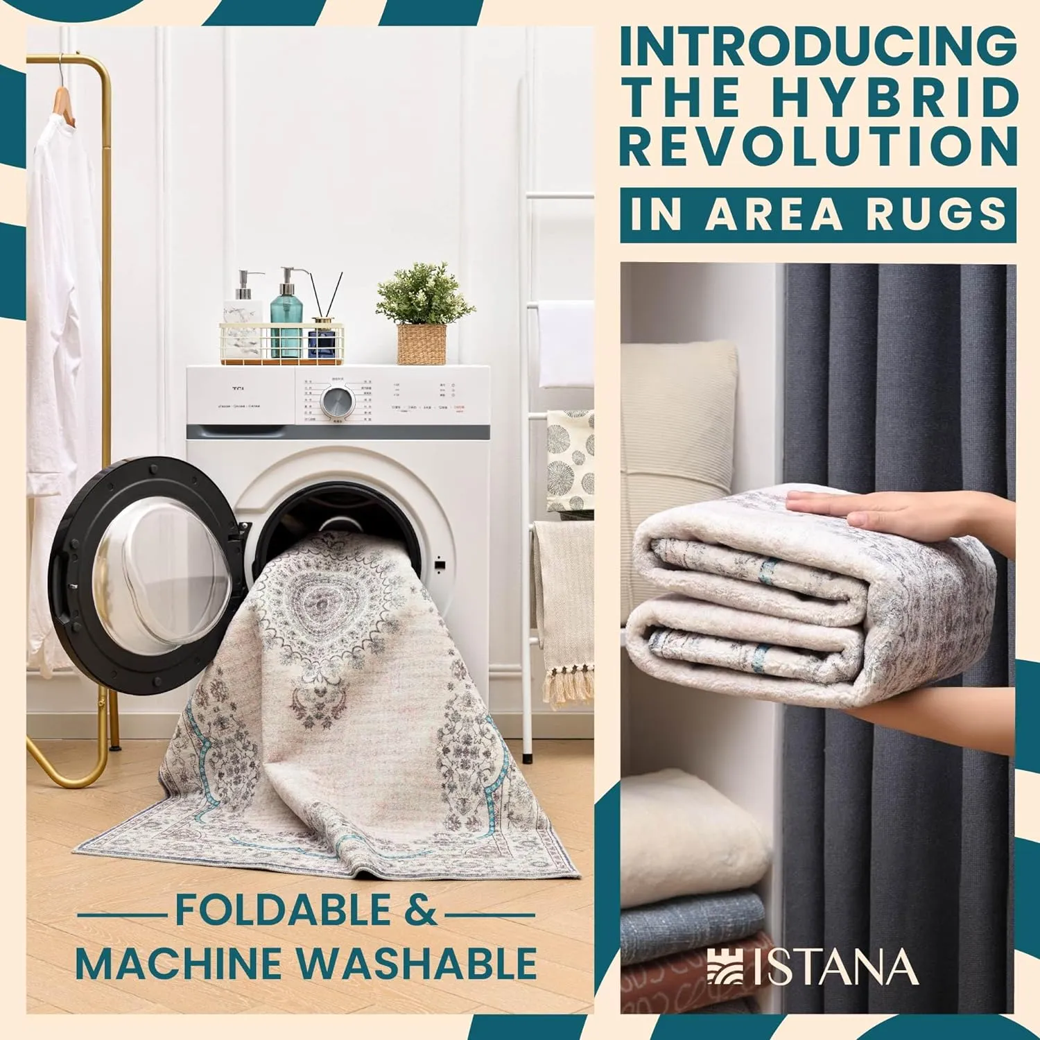 Istana Bedroom Rugs 5x7 - Pink Beige Whisper/Grey/Blue Carpet - Kid & Pet Friendly Carpets for Living Room 5x7-5x7 Rugs for Bedroom - Eco-Friendly & Foldable Dining Room Rug