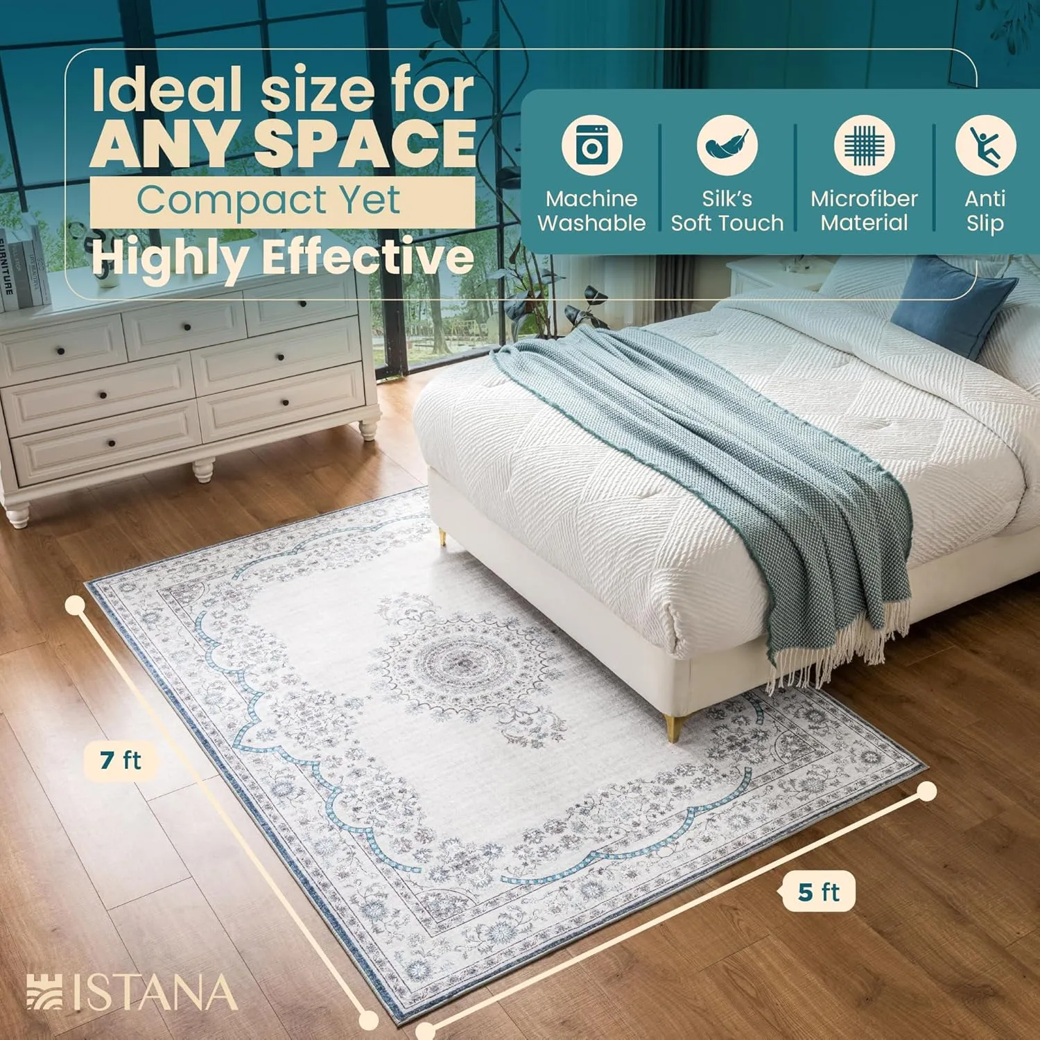 Istana Bedroom Rugs 5x7 - Pink Beige Whisper/Grey/Blue Carpet - Kid & Pet Friendly Carpets for Living Room 5x7-5x7 Rugs for Bedroom - Eco-Friendly & Foldable Dining Room Rug