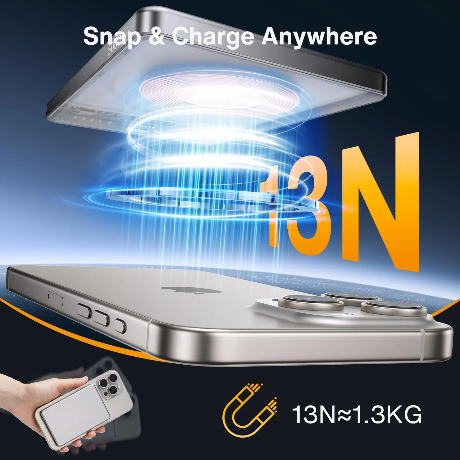 IVANKY 0.3" Ultra Slim MagSafe Portable Charger, 5000mAh Card-Thin Fast Charging Power Bank, Magnetic Battery Pack with Temp Control, Wireless Charger for iPhone 16/15/14/13/12, Airpods, iWatch