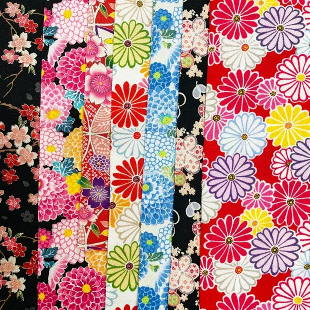 Japanese Print Chirimen Fabric Scraps Set