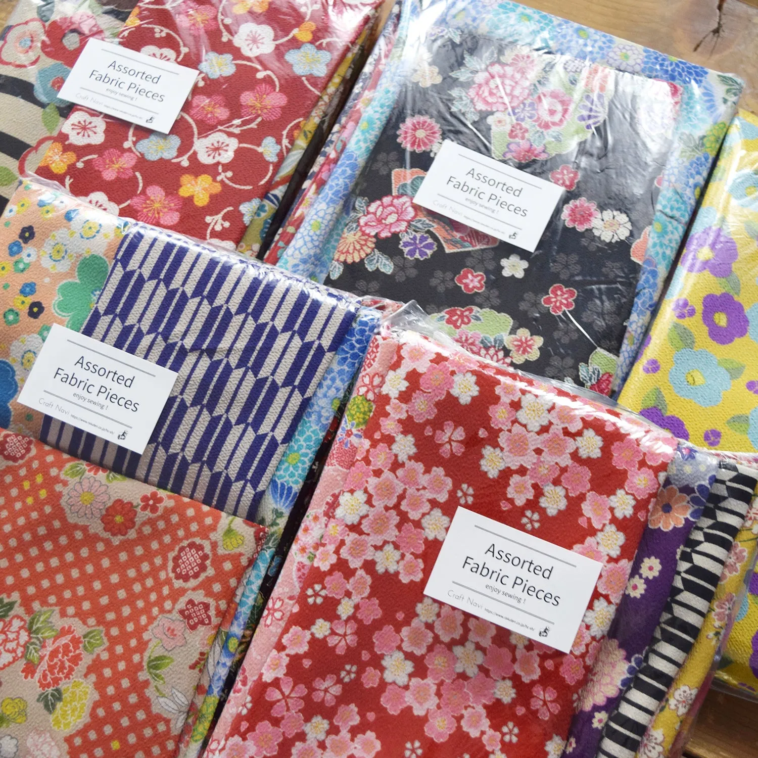 Japanese Print Chirimen Fabric Scraps Set