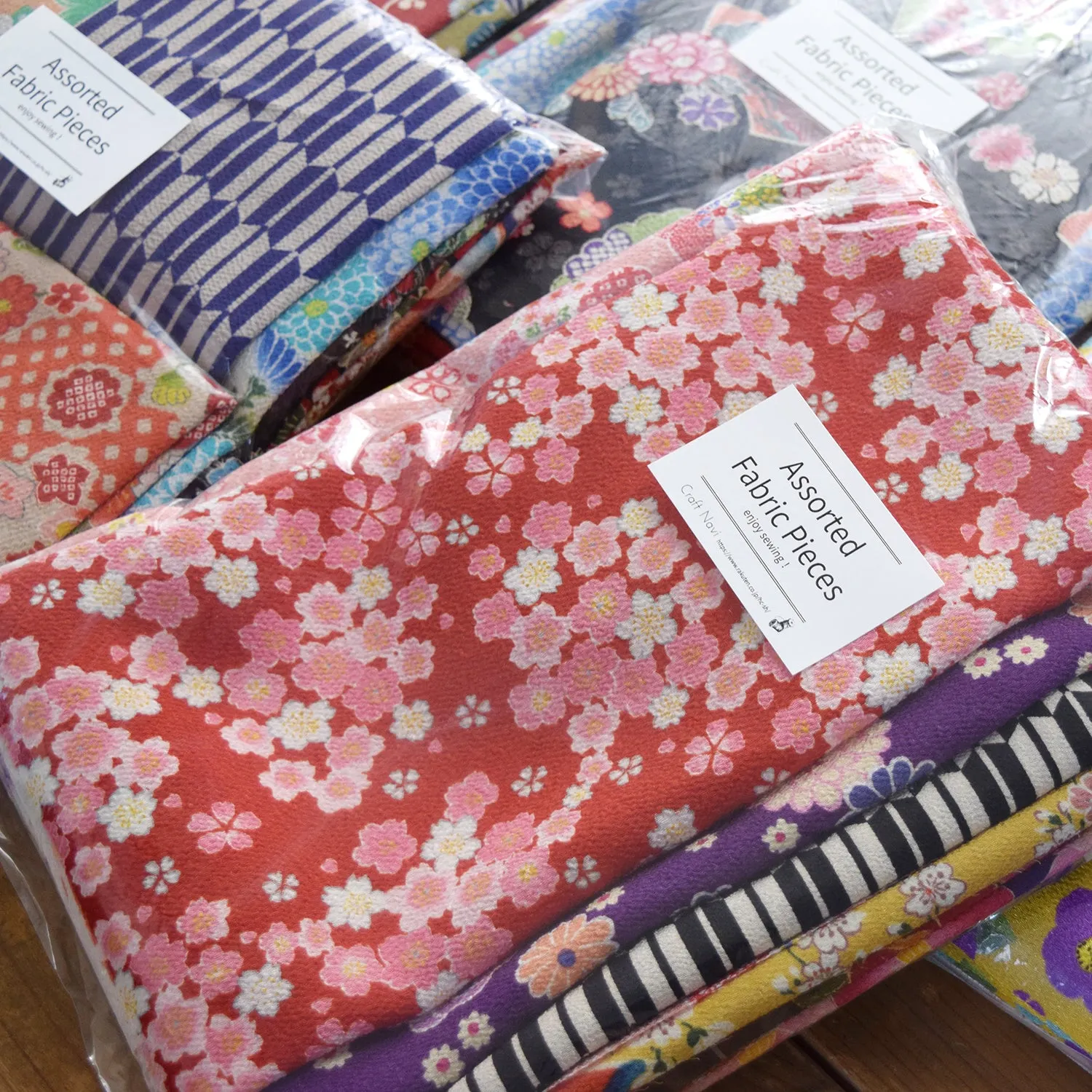 Japanese Print Chirimen Fabric Scraps Set