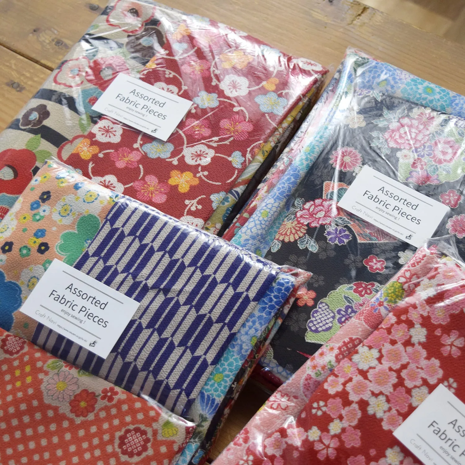 Japanese Print Chirimen Fabric Scraps Set