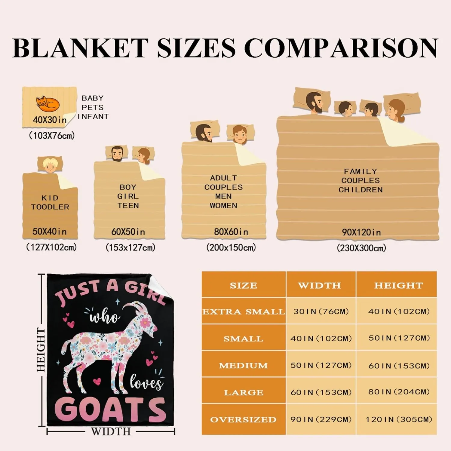 Just A Girl Who Loves Goats Goat Blanket - Soft Flannel Cozy Lightweight Throw Blanket for Women Girls, 50x40in