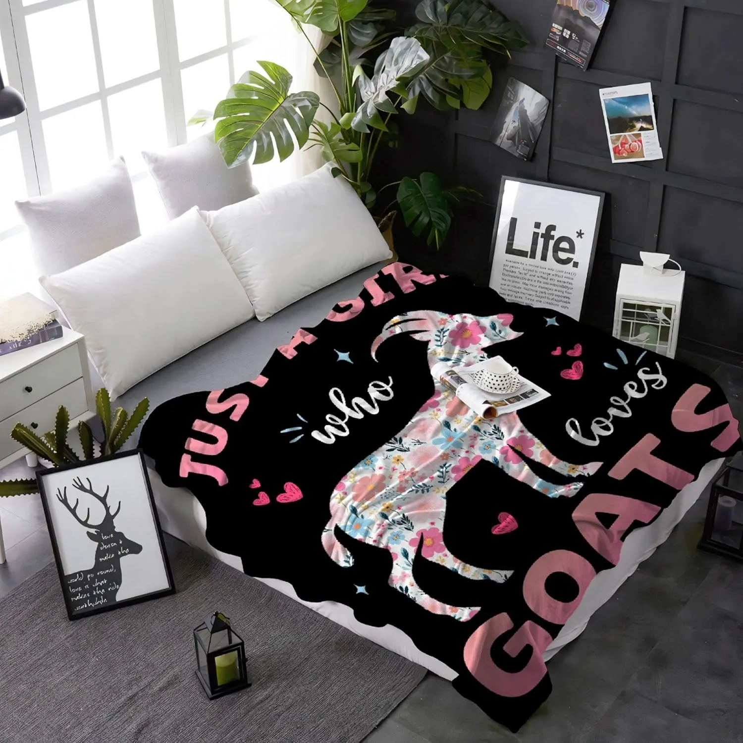 Just A Girl Who Loves Goats Goat Blanket - Soft Flannel Cozy Lightweight Throw Blanket for Women Girls, 50x40in