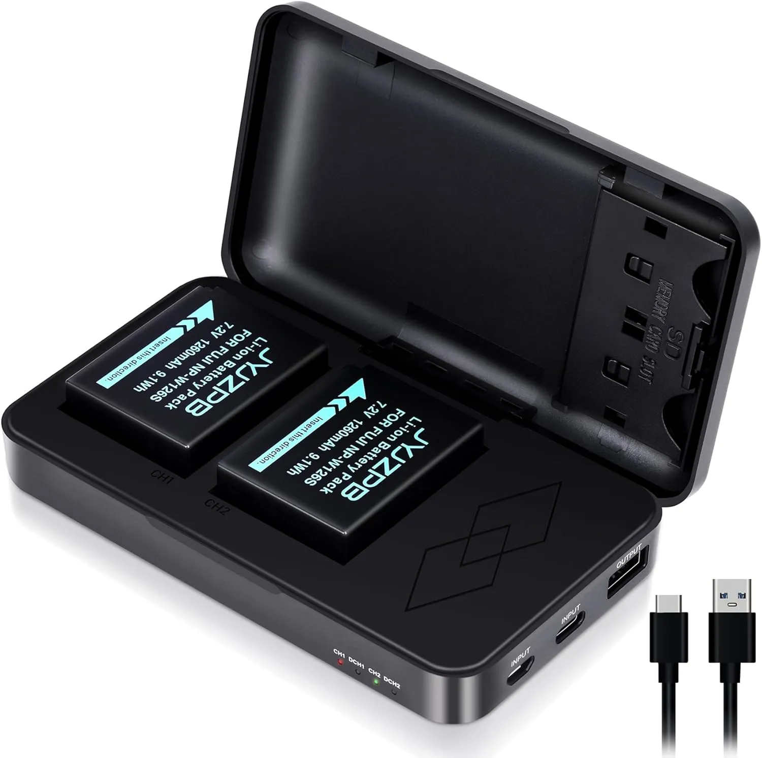 JYJZPB 2 Pack NP-W126S Batteries Compatible for Fujifilm X100VI X-T3 X-T2 X-T1 X-A5 X-A10 X-A7 X-A5 X-A3 X-A2 X-A1 X-T20 X-T10 X-T30 X-T100 X-T200 Fuji Cameras with Upgraded Battery Charger