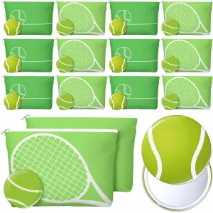 Kacctyen 24 Pcs Tennis Lovers Gifts for Women Tennis Themed Canvas Makeup Bags Compact Mirrors Accessories for Girl Bulk Party Favors