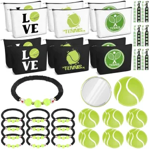 Kacctyen 48 Pcs Tennis Lover Gift Set Makeup Bags, Compact Mirrors, Hair Accessories for Tennis Parties Travel Organizer and Gifts for Female Athletes