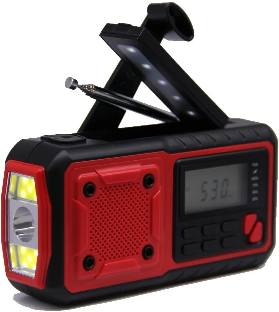Kaito Voyager KA368 Digital Emergency Radio - AM/FM NOAA Weather Alert 4-Way Powered Solar Crank Radio Receiver with LED Flashlight and USB 4,000 mAh Mobile Phone Charger (Red)