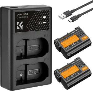 K&F Concept 2100mAh EN-EL15 EN-EL15C Battery and Dual Slot Charger for Nikon Z8 Battery Compatible with Nikon Z8 Zf Z7 Z7ii Z6 Z6ii D7500 D750 D850 D780 1V1 Camera
