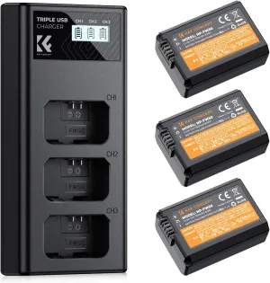 K&F Concept 3-Pack NP-FW50 Battery and Upgraded 3-Slot ZV-E10 Battery Charger Compatible with Sony Alpha A6400 A6000 A6300 A6500 A5000 A5100 A7 A7II A7R A7RII A7S A7SII RX10 II III IV Cameras