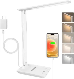 karidi LED Desk Lamp Dimmable Table Lamp Reading Lamp with USB Charging Port, 5 Lighting Modes, Sensitive Control, Foldable Portable Desk Light for Home Office Bedroom Reading (White)