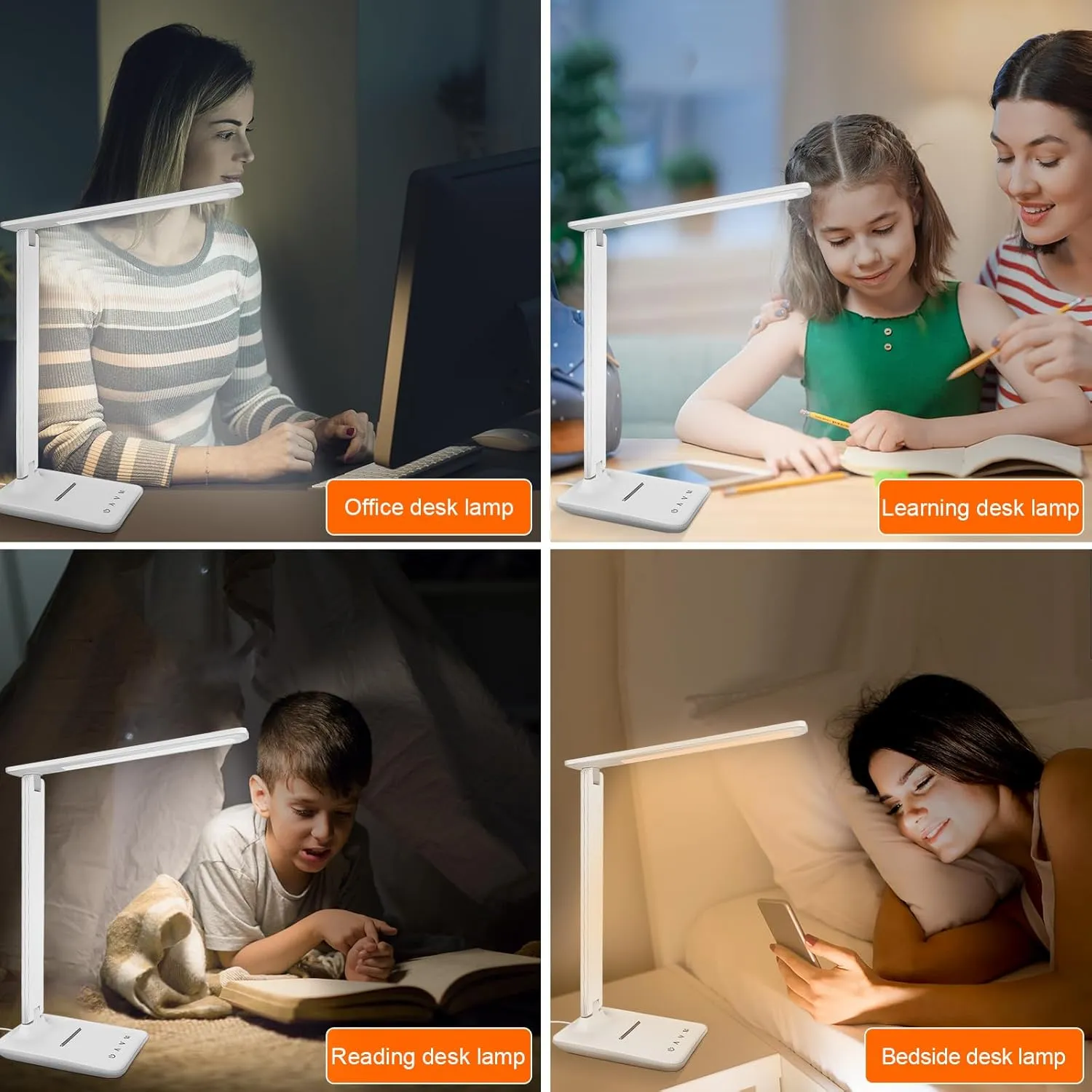 karidi LED Desk Lamp Dimmable Table Lamp Reading Lamp with USB Charging Port, 5 Lighting Modes, Sensitive Control, Foldable Portable Desk Light for Home Office Bedroom Reading (White)