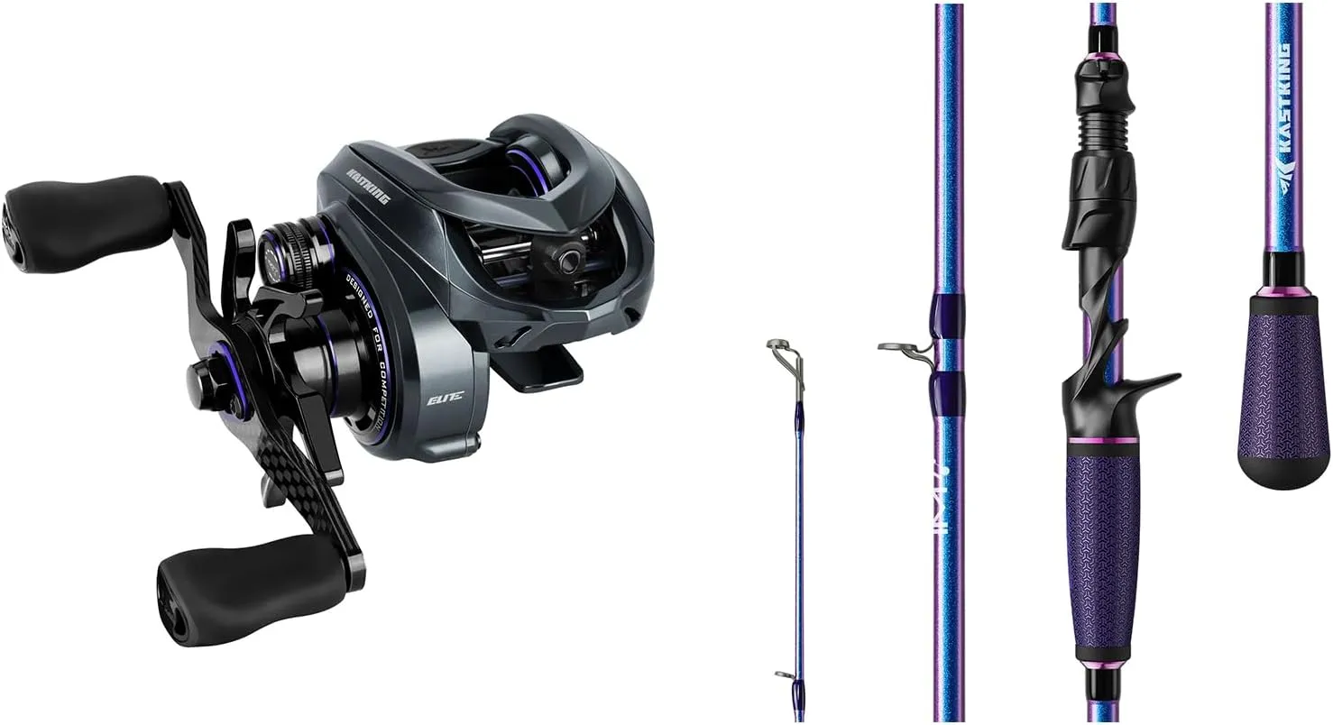 KastKing Mg12 Elite Baitcasting Fishing Reel, Only 4.8 oz, Magnesium Frame, Right Handed, KastKing Royale Legend Pro Technique Bass Fishing Rods, KastFlex IM7 Graphite Blanks