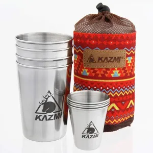 Kazmi Stainless Steel Cups - 8 Set | Large and Small Size | Stainless Steel Tumbler and Metal Drinking Glasses Set for Camping, Hiking, Backpacking, | Water, Coffee, Wine, Beer | BPA Free