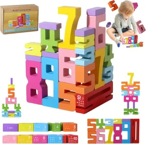 Kids Building Blocks for Toddlers 1-3, 20 Pcs Wooden Number Building Blocks, Montessori Toys for Kids Math Digital Educational Counting Toys for Preschool Learning Activities
