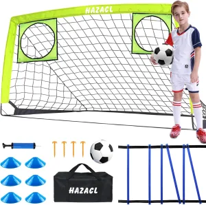 Kids Soccer Goal for Backyard, 6x4 9x5 FT Portable Soccer Nets Pop Up with Ball, Agility Ladder, Cones, Target & Carry Bag for Toddler Youth Outdoor Indoor Training Practice Sports Games Play