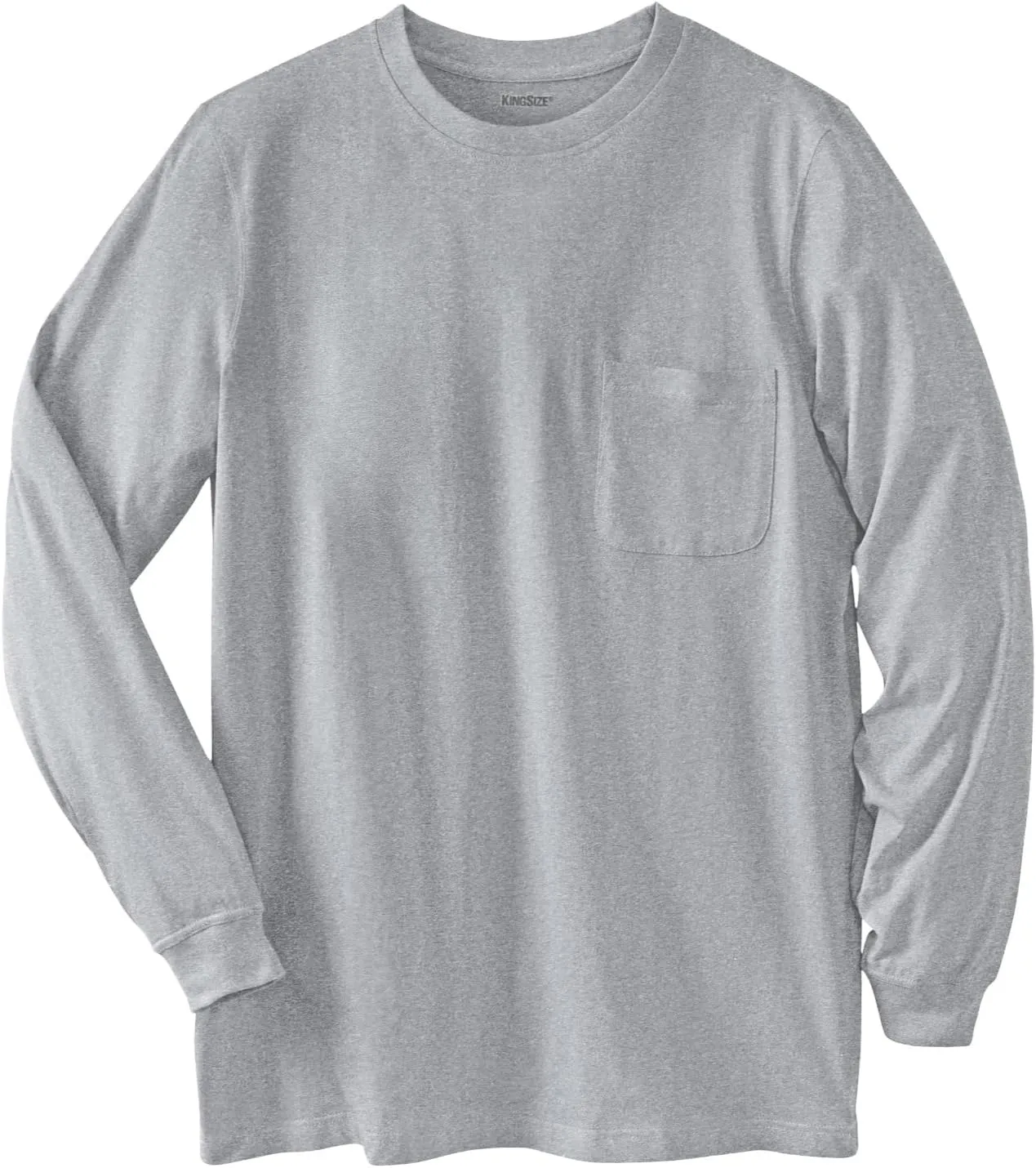 KingSize Men's Big & Tall Shrink-Less Lightweight Long-Sleeve Crewneck Pocket T-Shirt