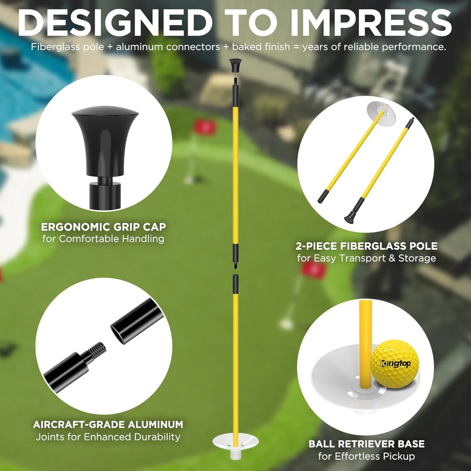 KINGTOP Golf Flagstick Mini, Putting Green Flag for Yard, All 3 Feet, Double-Sided Numbered Golf Flags, Golf Pin Flag Hole Cup Set, Portable 2-Section Design, Gifts Idea