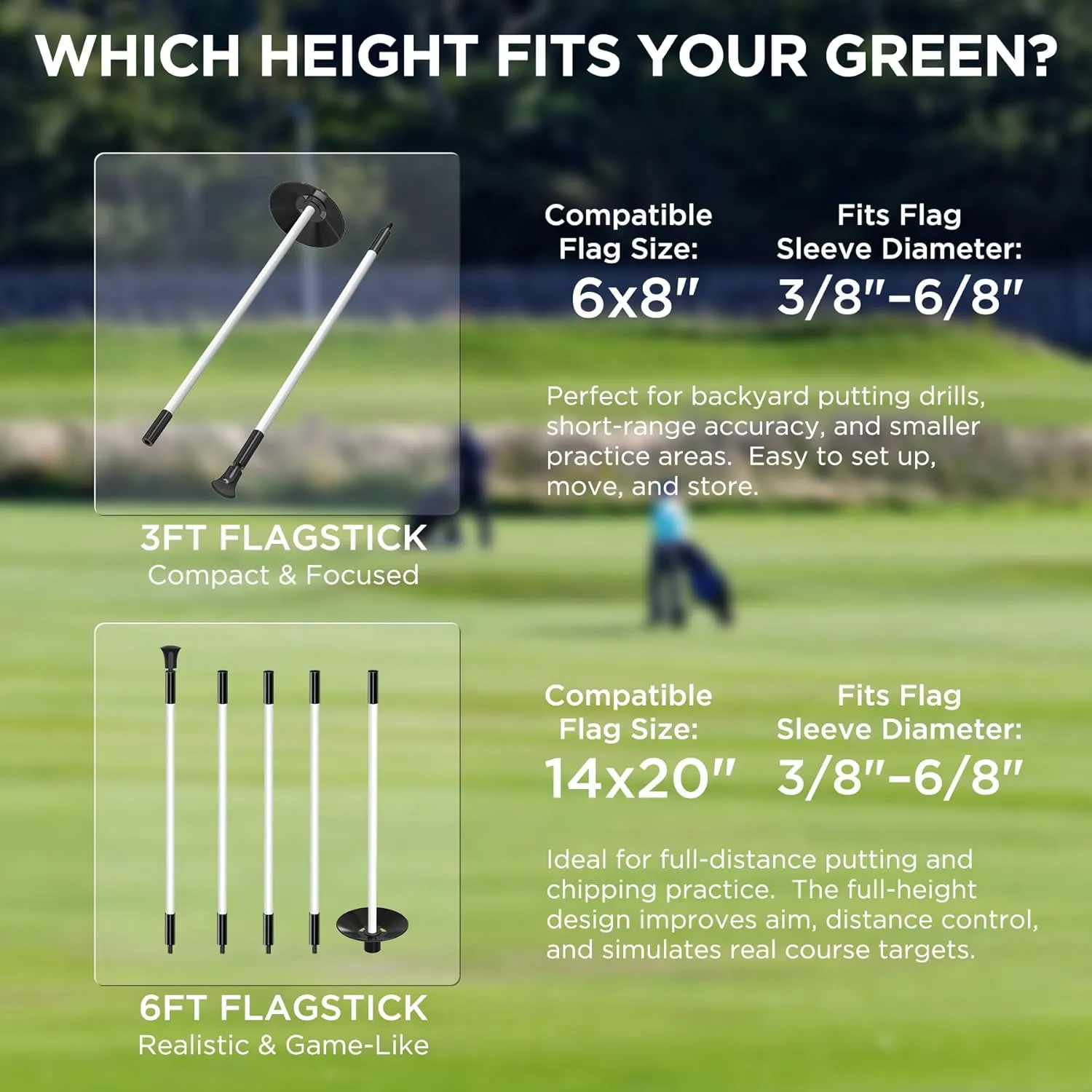 KINGTOP Golf Flagstick - Portable Design, Practice Putting Green Flag Stick for Yard - Golf Pole Pin Flagpole, 3FT or 6FT Heights Available