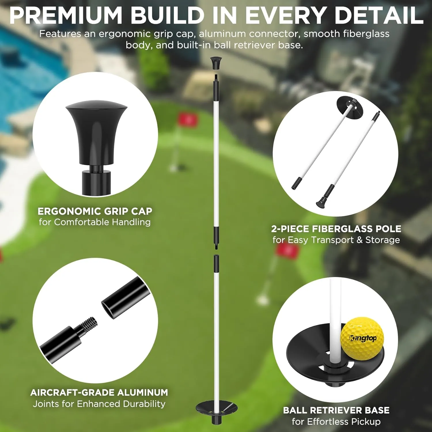 KINGTOP Golf Flagstick - Portable Design, Practice Putting Green Flag Stick for Yard - Golf Pole Pin Flagpole, 3FT or 6FT Heights Available