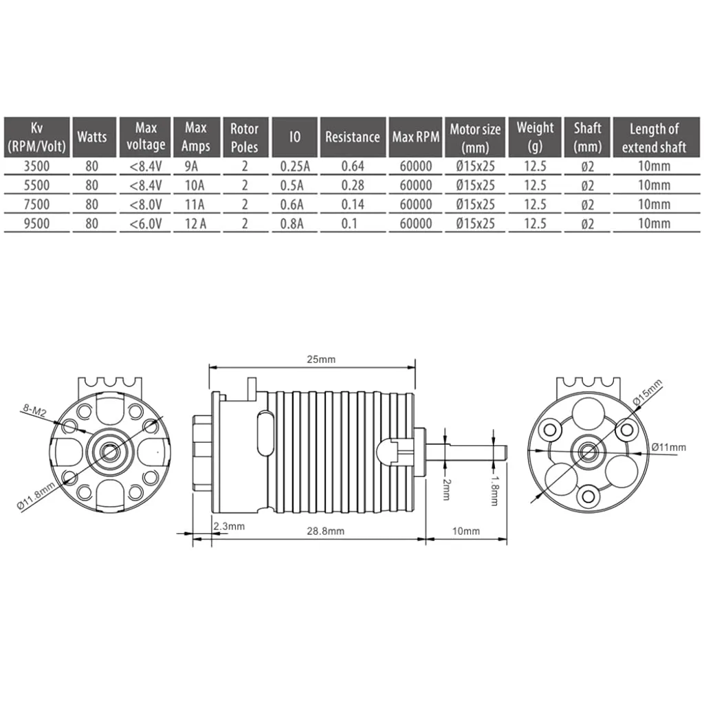 KingVal Replacement Mini 1410 2500KV Brushless Motor Shaft Diameter 2mm Compatible with Kyosho 1/24 1/28 RC Mini Car