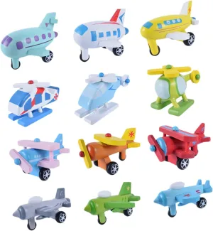 Kisangel 12Pcs Wooden Mini Airplane Educational Plaything for Safe and Entertaining Present for Boys for Party Favors and Prize Bags