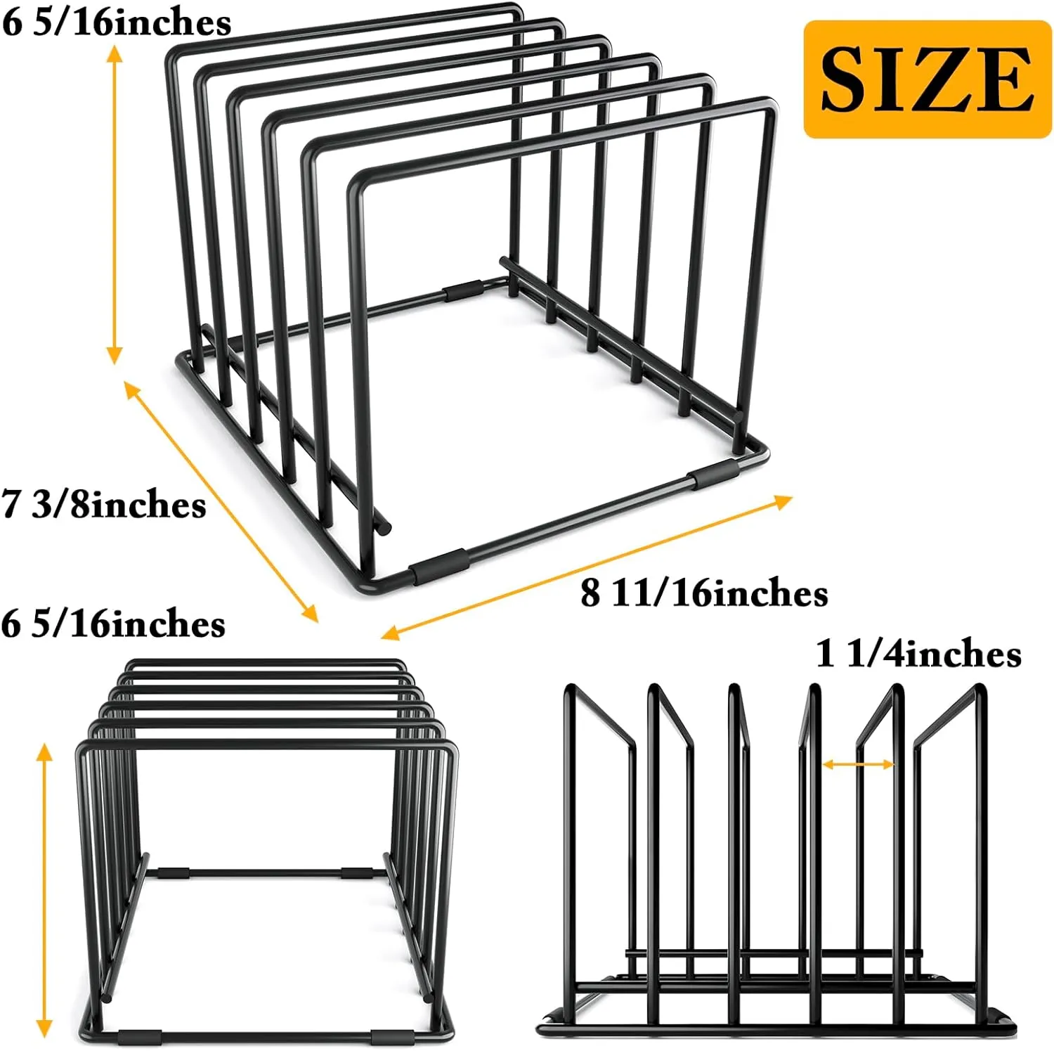 Kitchen Pan Organizer and Pot Rack, 5-Slot Steel Holder for Thin Pans, Baking Trays, and Cutting Boards - Space-Saving Storage