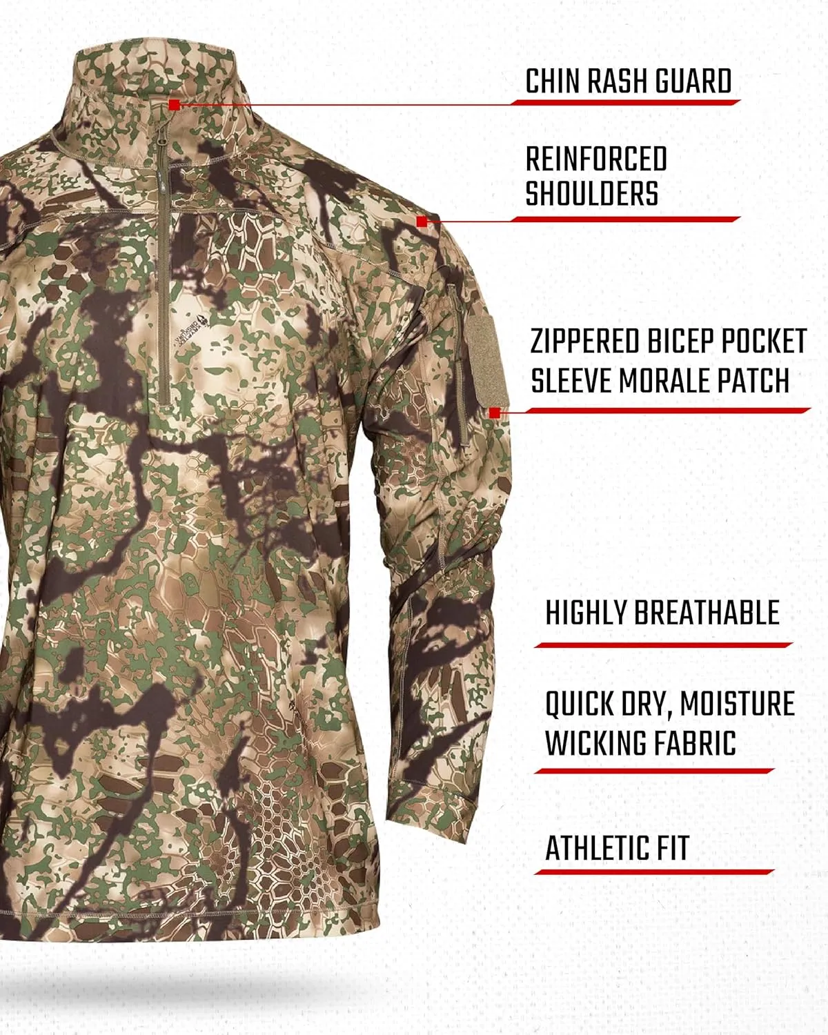 Kryptek Men's Valhalla 2 Long Sleeve Half Zip, Lightweight Camo Hunting Shirt