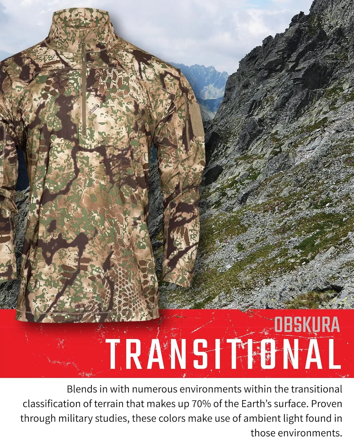 Kryptek Men's Valhalla 2 Long Sleeve Half Zip, Lightweight Camo Hunting Shirt