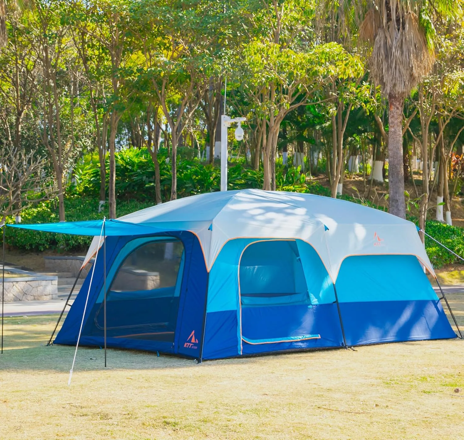 KTT Extra Large Tent 10-12-14 Person(B),Family Cabin Tents,2 Rooms,3 Doors and 3 Windows with Mesh,Straight Wall,Waterproof,Double Layer,Big Tent for Outdoor,Picnic,Camping,Family Gathering