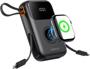 Kuulaa Portable Charger with Built-in Cables 22.5W Fast Charging Power Bank 10000mAh Compact Portable Charger with LCD Display, Portable Apple Watch Charger, Compatible with iPhone, Samsung, and More