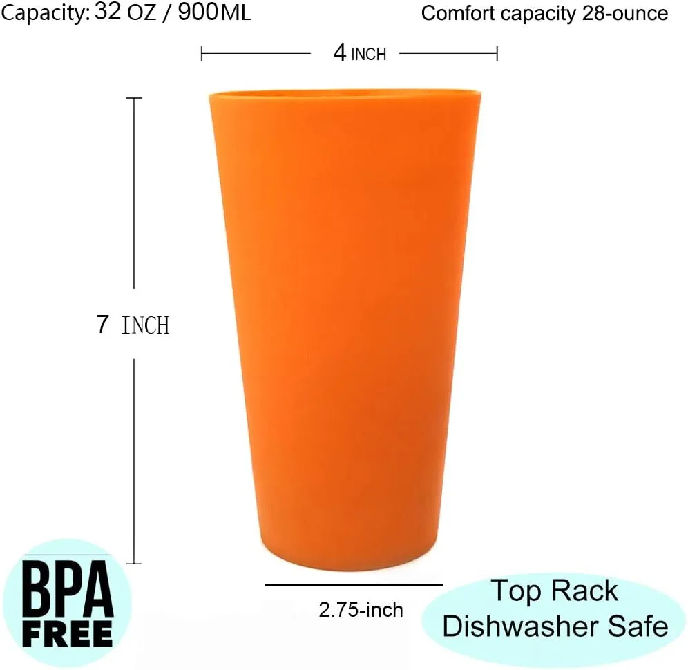 KX-WARE 32-ounce Plastic Tumblers Large Drinking Glasses, Set of 12 Multicolor - Unbreakable, Dishwasher Safe, BPA Free