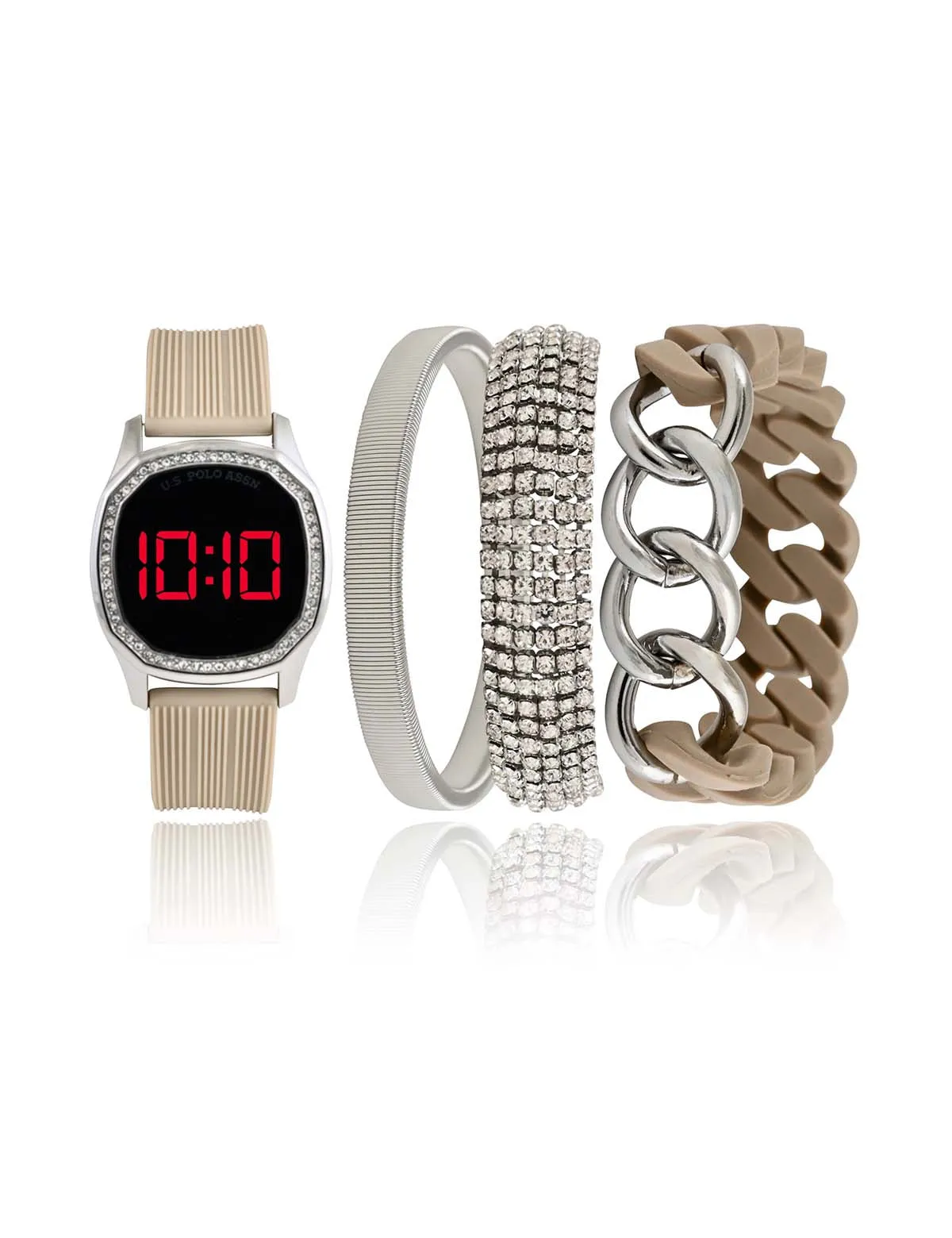 LADIES LED WATCH AND STACKABLE BRACELETS SET