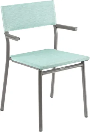 Lafuma ORON Outdoor Dining Armchair, Titane Frame - Mistral Blue, Set of 2