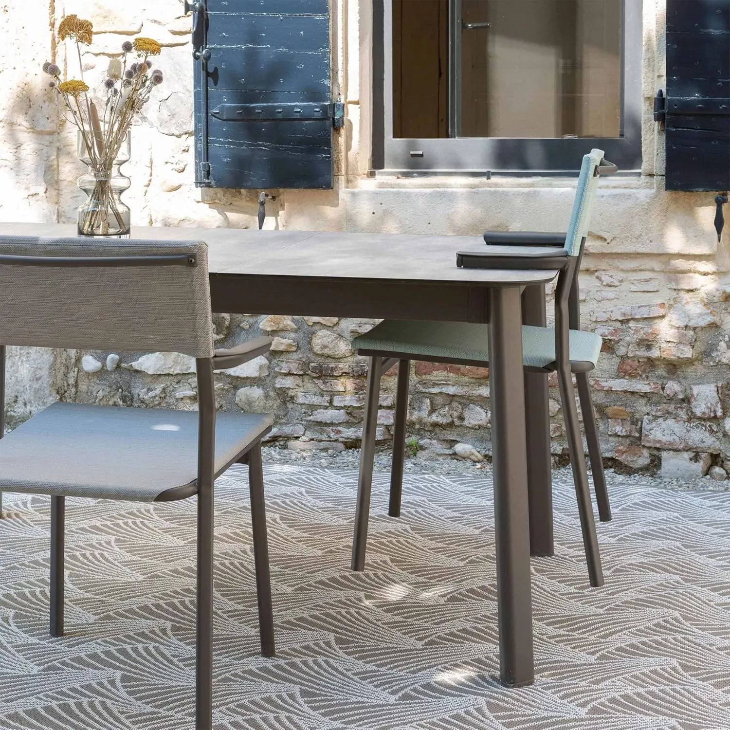 Lafuma ORON Outdoor Dining Armchair, Titane Frame - Mistral Blue, Set of 2