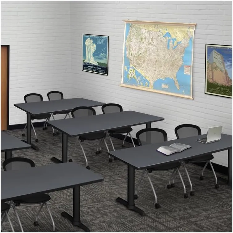 Lakeside Living 24" Training Table in Grey paired with 2 Black Cadence Nesting Chairs offering a Modern and Practical Environment for Office or Training use