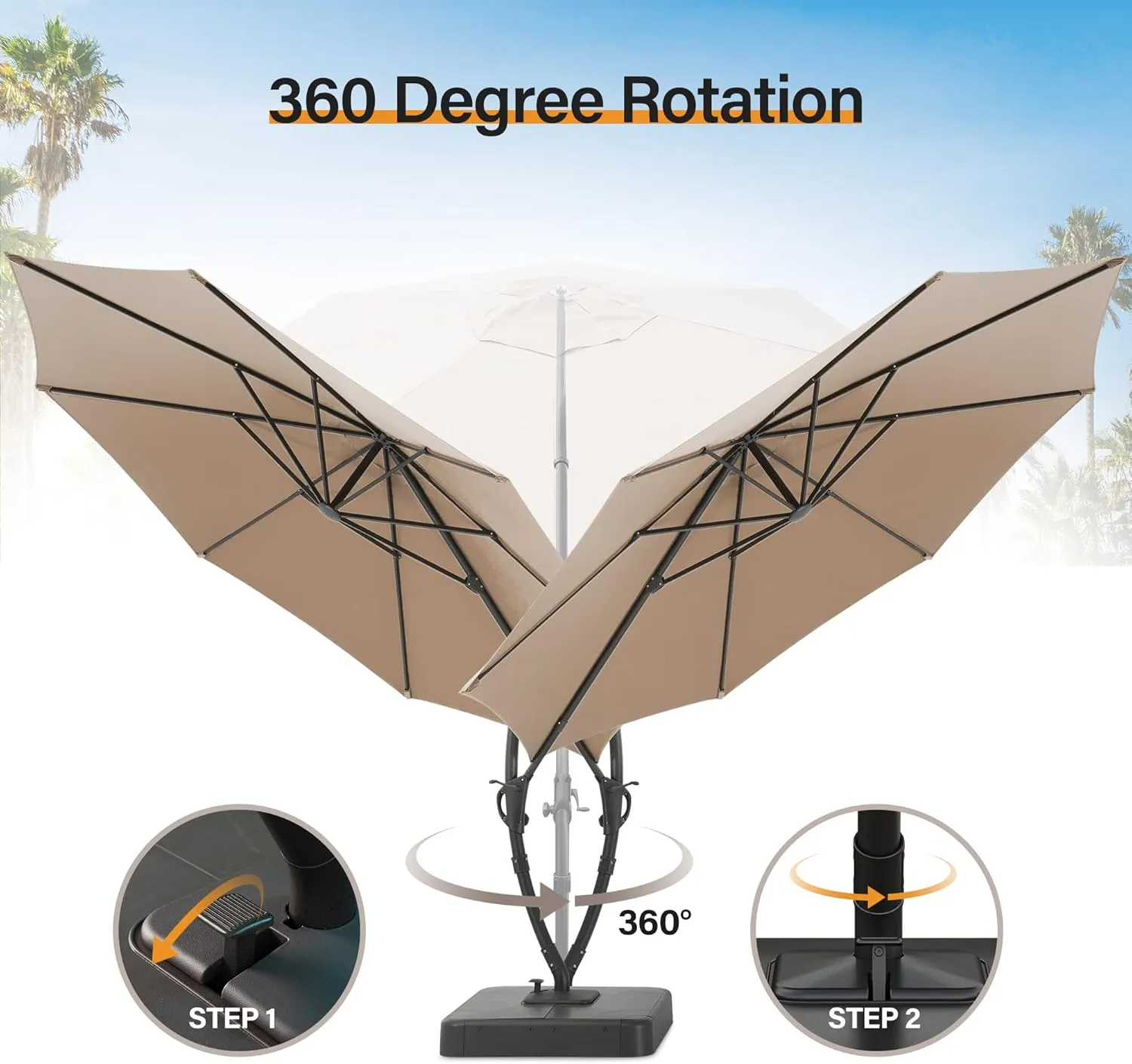 LAUSAINT HOME Sunbrella Outdoor Patio Umbrella with Base Included, 12 FT Deluxe Curvy Cantilever Umbrella Offset Hanging Umbrella with 360° Rotation for Market, Pool, Deck, Garden, Backyard