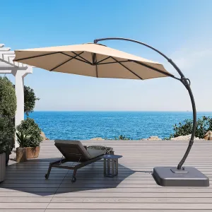 LAUSAINT HOME Sunbrella Outdoor Patio Umbrella with Base Included, 12 FT Deluxe Curvy Cantilever Umbrella Offset Hanging Umbrella with 360° Rotation for Market, Pool, Deck, Garden, Backyard