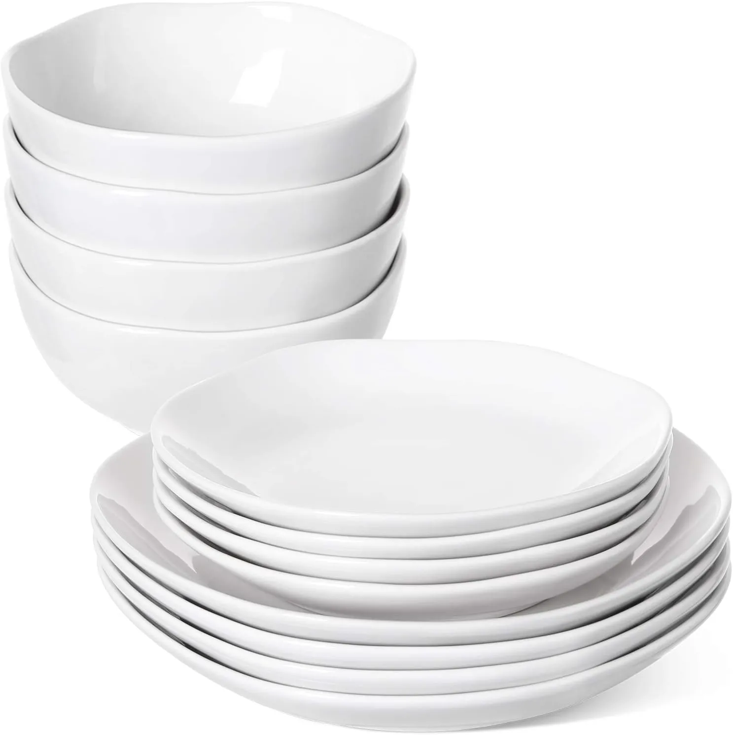 LE TAUCI Dinnerware Sets 12 Piece, Serve for 4, Ceramic Plates and Bowls Set (10" Dinner Plates   8" Salad Dish   22 oz Bowl) x 4, White