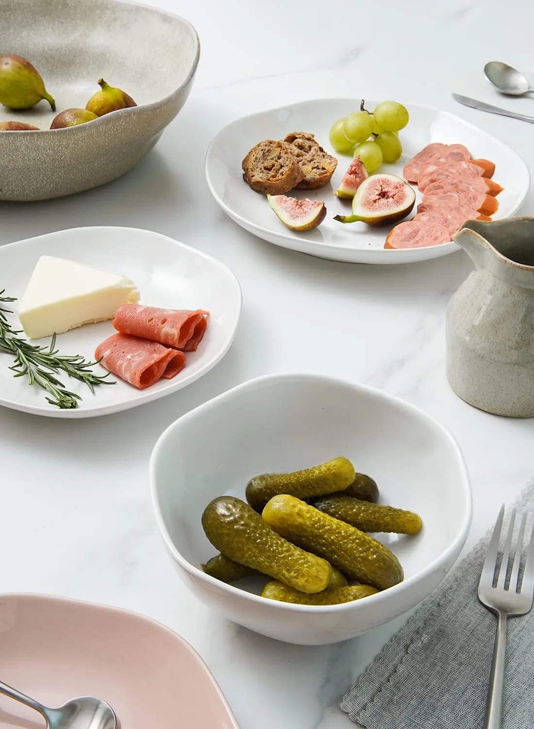LE TAUCI Dinnerware Sets 12 Piece, Serve for 4, Ceramic Plates and Bowls Set (10" Dinner Plates   8" Salad Dish   22 oz Bowl) x 4, White